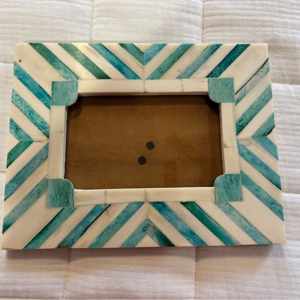 Anthropologie Turquoise and Cream Zigzag Frame